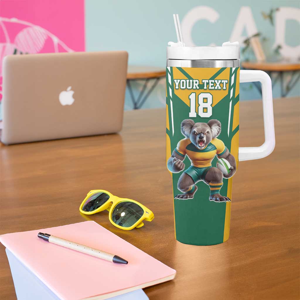 Custom Australia Rugby Tumbler With Handle Koala Mascot Sporty Style - Aussie Hoodie