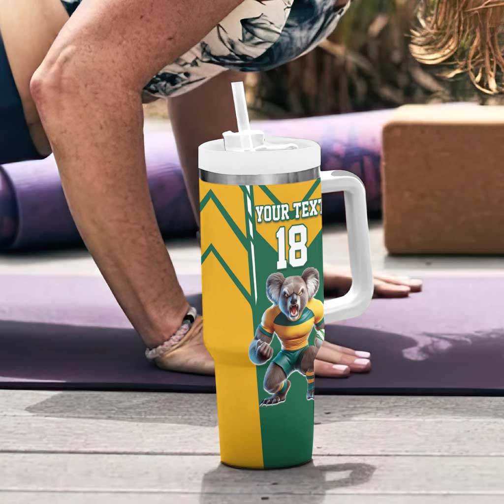 Custom Australia Rugby Tumbler With Handle Koala Mascot Sporty Style - Aussie Hoodie