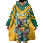 Custom Australia Rugby Wearable Blanket Hoodie Koala Mascot Sporty Style - Aussie Hoodie