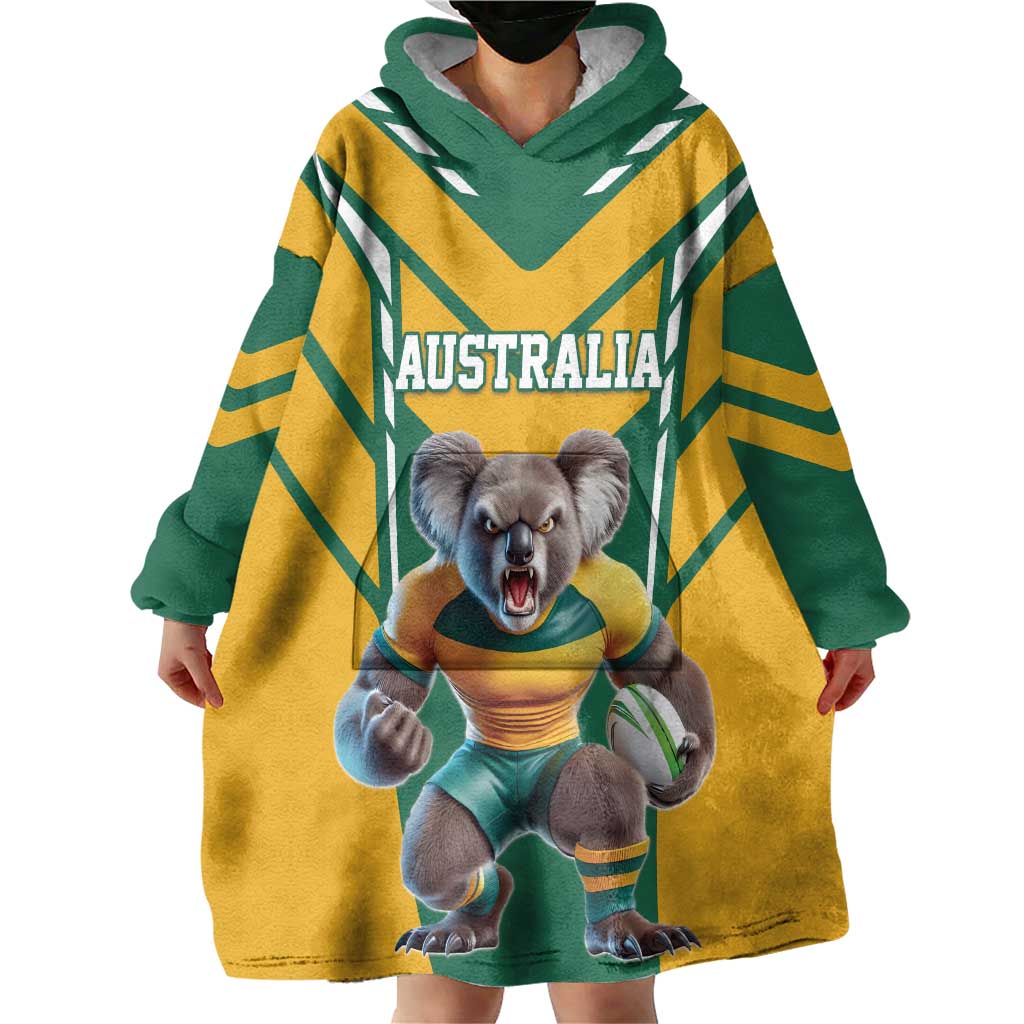 Custom Australia Rugby Wearable Blanket Hoodie Koala Mascot Sporty Style - Aussie Hoodie