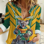 Custom Australia Rugby Women Casual Shirt Koala Mascot Sporty Style - Aussie Hoodie