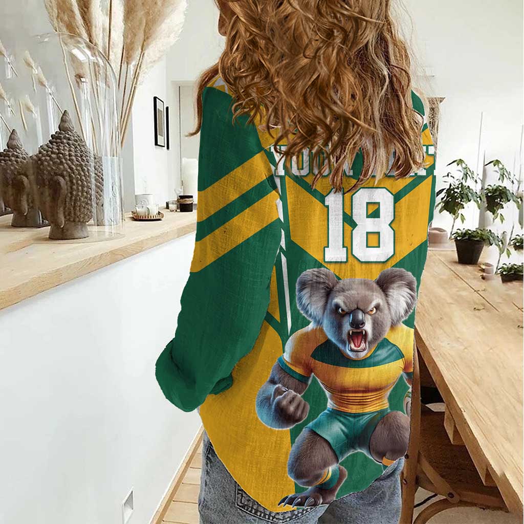Custom Australia Rugby Women Casual Shirt Koala Mascot Sporty Style - Aussie Hoodie