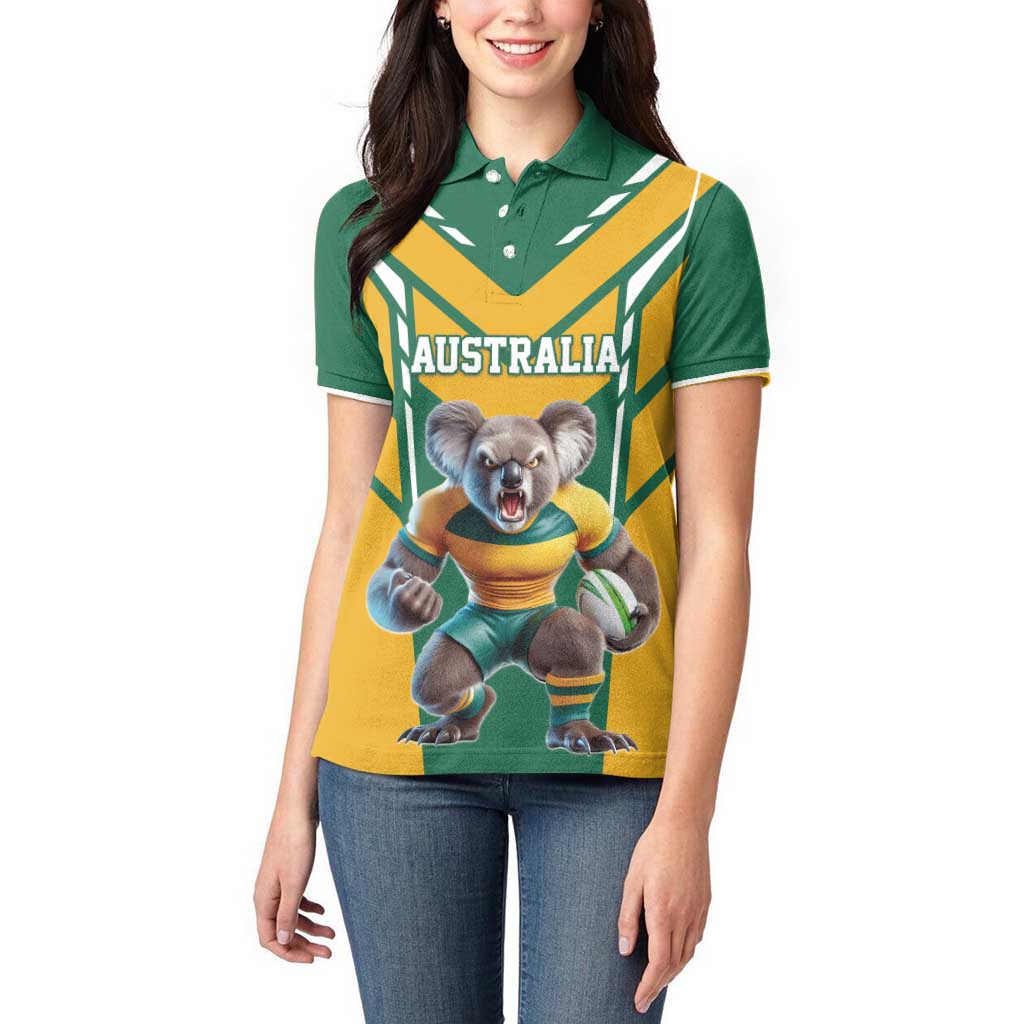 Custom Australia Rugby Women Polo Shirt Koala Mascot Sporty Style - Aussie Hoodie