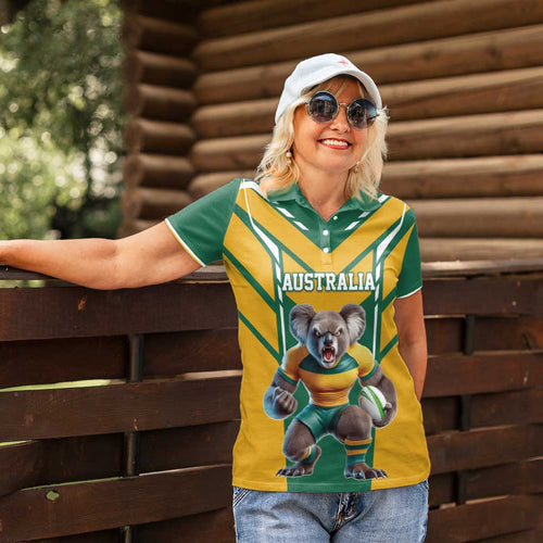 Custom Australia Rugby Women Polo Shirt Koala Mascot Sporty Style - Aussie Hoodie