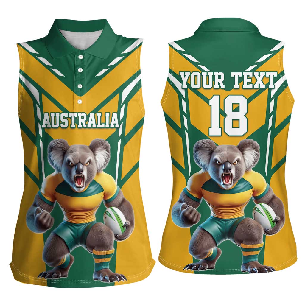 Custom Australia Rugby Women Sleeveless Polo Shirt Koala Mascot Sporty Style - Aussie Hoodie