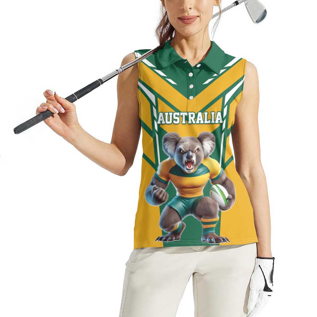 Custom Australia Rugby Women Sleeveless Polo Shirt Koala Mascot Sporty Style - Aussie Hoodie