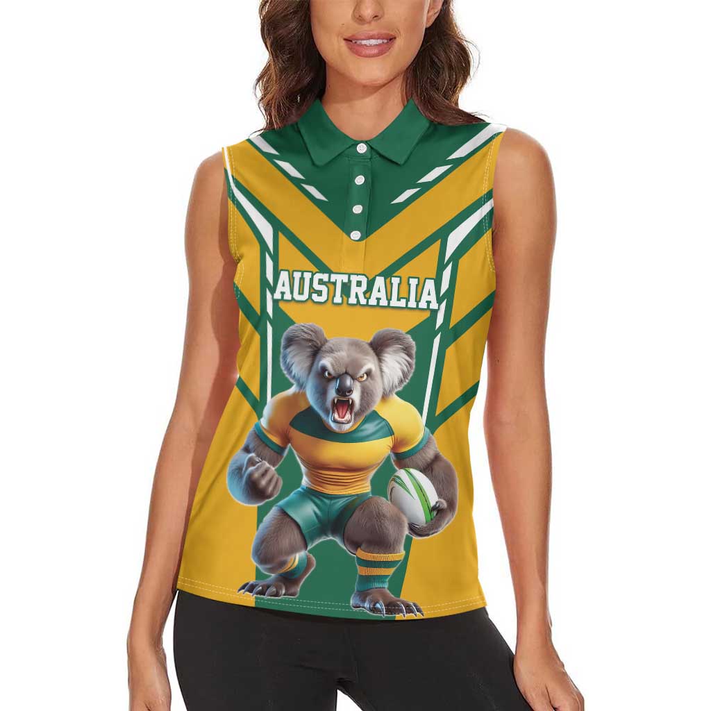Custom Australia Rugby Women Sleeveless Polo Shirt Koala Mascot Sporty Style - Aussie Hoodie