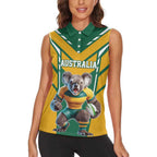 Custom Australia Rugby Women Sleeveless Polo Shirt Koala Mascot Sporty Style - Aussie Hoodie