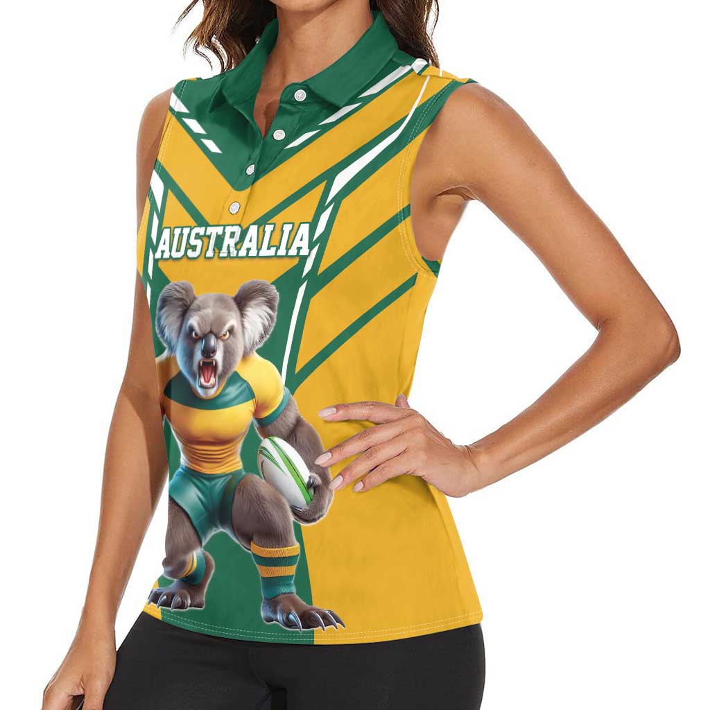 Custom Australia Rugby Women Sleeveless Polo Shirt Koala Mascot Sporty Style - Aussie Hoodie