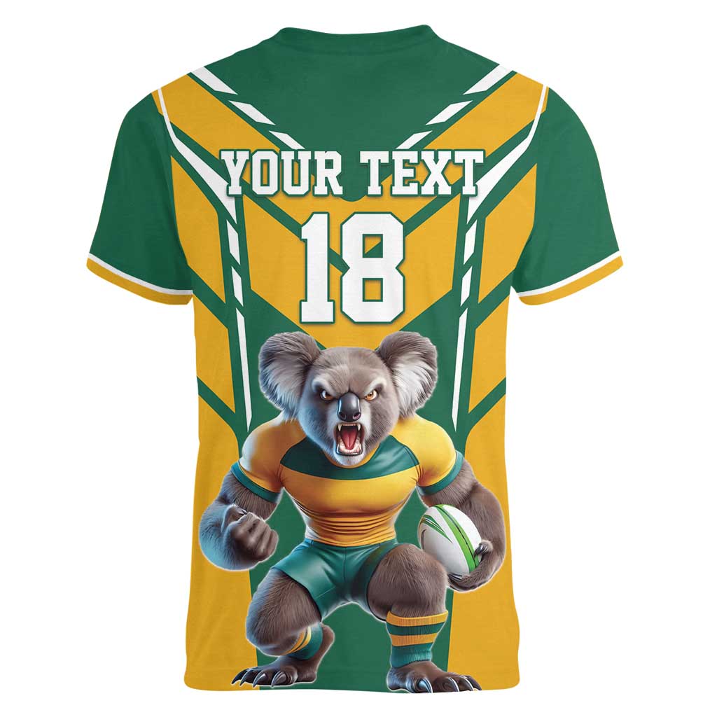 Custom Australia Rugby Women V-Neck T-Shirt Koala Mascot Sporty Style - Aussie Hoodie