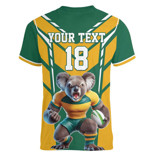 Custom Australia Rugby Women V-Neck T-Shirt Koala Mascot Sporty Style - Aussie Hoodie