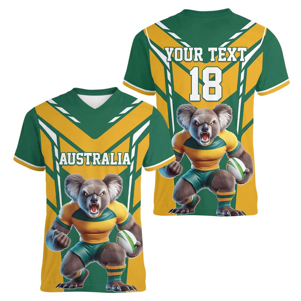 Custom Australia Rugby Women V-Neck T-Shirt Koala Mascot Sporty Style - Aussie Hoodie
