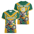 Custom Australia Rugby Women V-Neck T-Shirt Koala Mascot Sporty Style - Aussie Hoodie