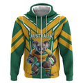 Custom Australia Rugby Zip Hoodie Koala Mascot Sporty Style - Aussie Hoodie