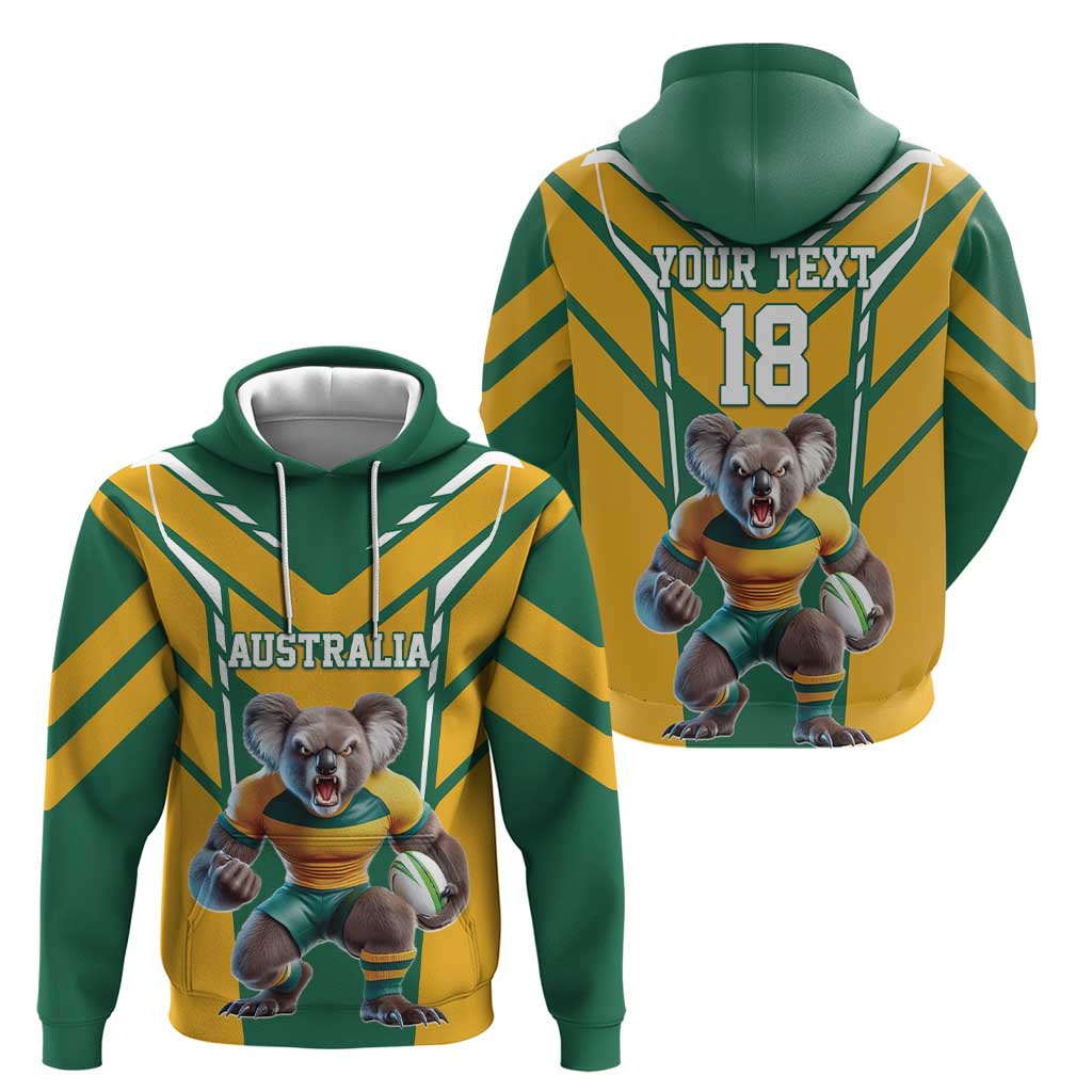 Custom Australia Rugby Zip Hoodie Koala Mascot Sporty Style - Aussie Hoodie