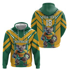 Custom Australia Rugby Zip Hoodie Koala Mascot Sporty Style - Aussie Hoodie