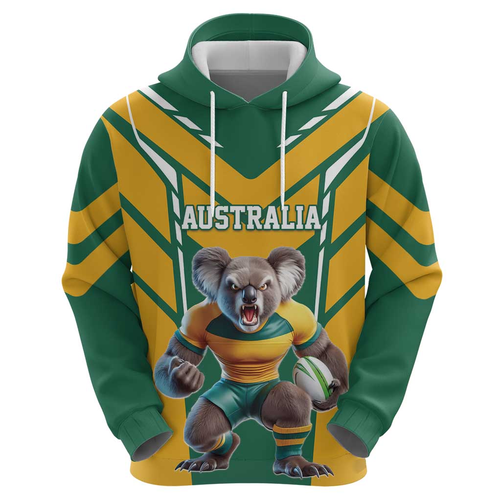 Custom Australia Rugby Zip Hoodie Koala Mascot Sporty Style - Aussie Hoodie
