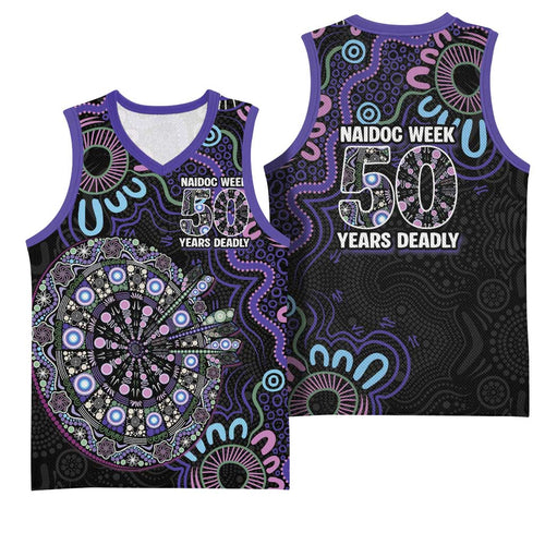 First Nations Darts NAIDOC 2026 Basketball Jersey Aboriginal Dot Art