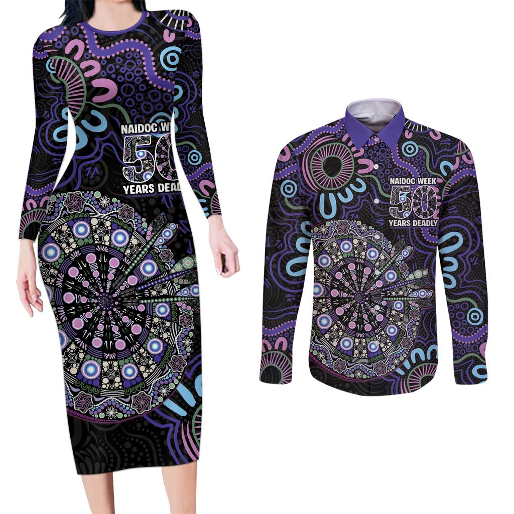 First Nations Darts NAIDOC 2026 Couples Matching Long Sleeve Bodycon Dress and Long Sleeve Button Shirt Aboriginal Dot Art