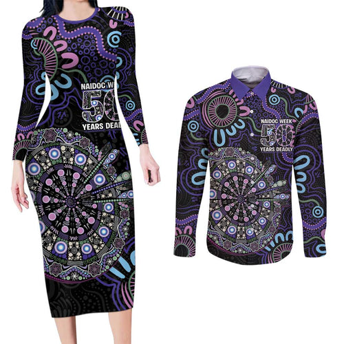 First Nations Darts NAIDOC 2026 Couples Matching Long Sleeve Bodycon Dress and Long Sleeve Button Shirt Aboriginal Dot Art