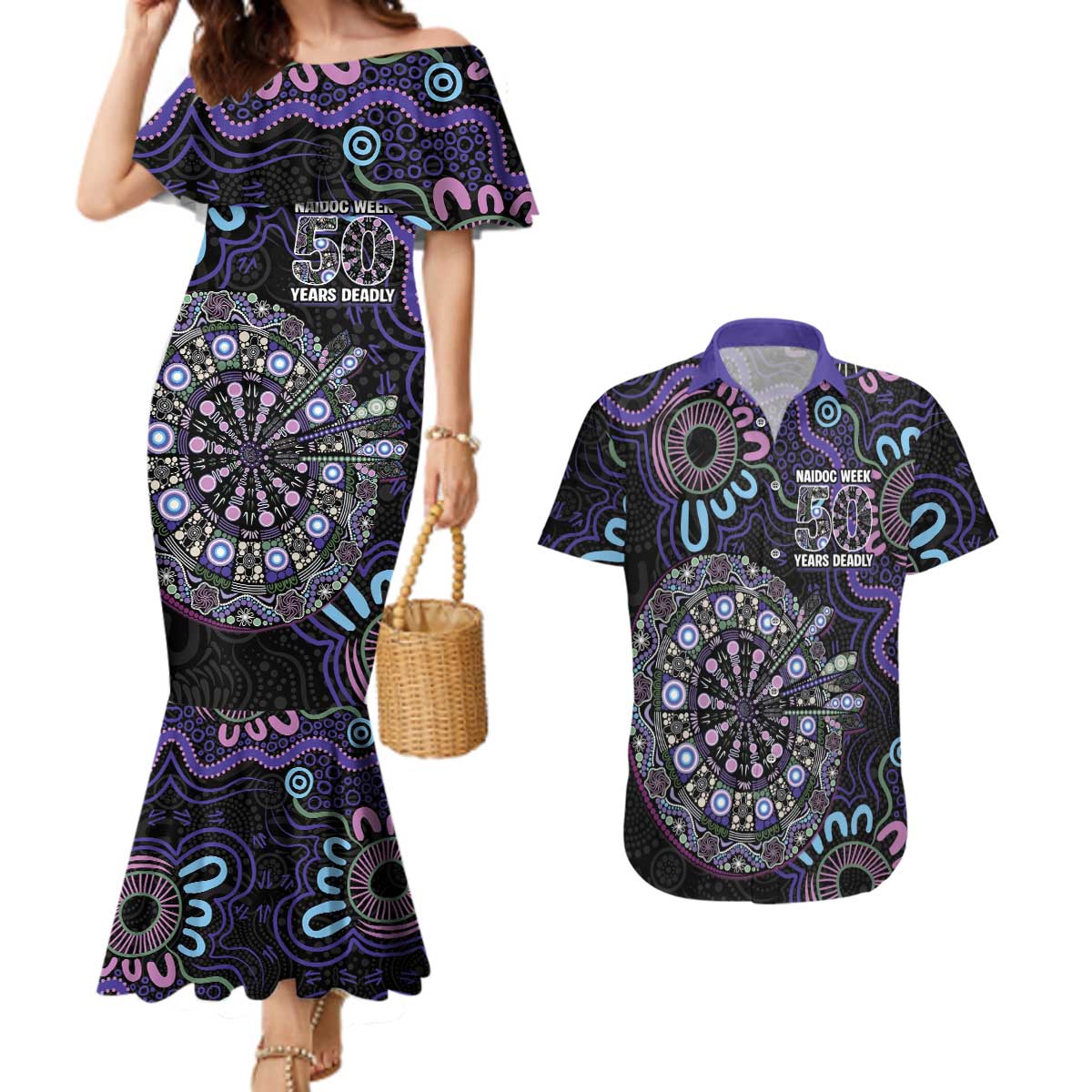 First Nations Darts NAIDOC 2026 Couples Matching Mermaid Dress and Hawaiian Shirt Aboriginal Dot Art