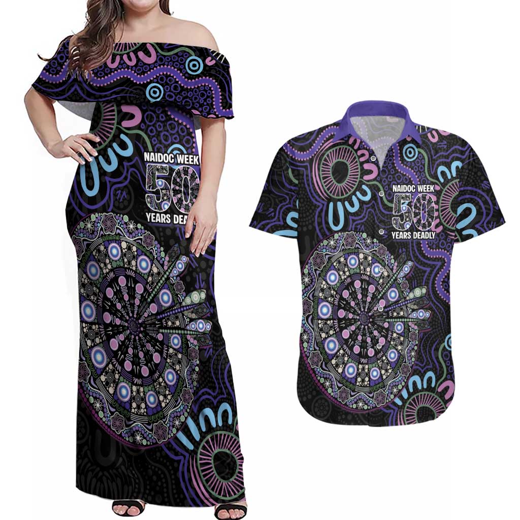 First Nations Darts NAIDOC 2026 Couples Matching Off Shoulder Maxi Dress and Hawaiian Shirt Aboriginal Dot Art