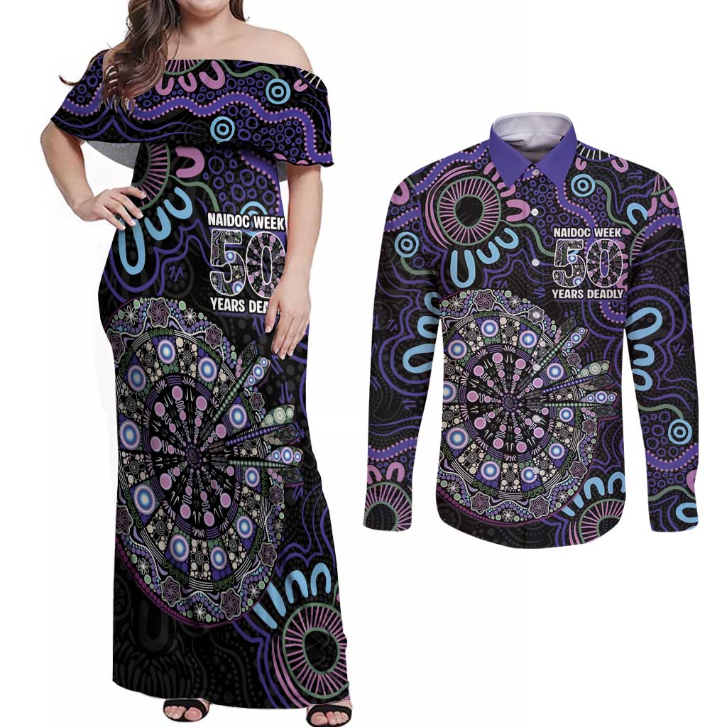 First Nations Darts NAIDOC 2026 Couples Matching Off Shoulder Maxi Dress and Long Sleeve Button Shirt Aboriginal Dot Art