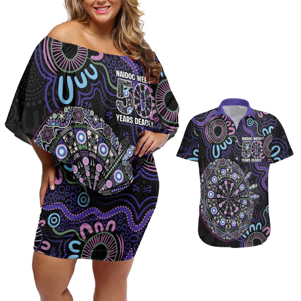 First Nations Darts NAIDOC 2026 Couples Matching Off Shoulder Short Dress and Hawaiian Shirt Aboriginal Dot Art