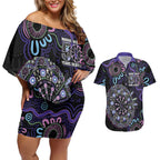 First Nations Darts NAIDOC 2026 Couples Matching Off Shoulder Short Dress and Hawaiian Shirt Aboriginal Dot Art