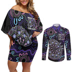 First Nations Darts NAIDOC 2026 Couples Matching Off Shoulder Short Dress and Long Sleeve Button Shirt Aboriginal Dot Art