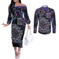 First Nations Darts NAIDOC 2026 Couples Matching Off The Shoulder Long Sleeve Dress and Long Sleeve Button Shirt Aboriginal Dot Art