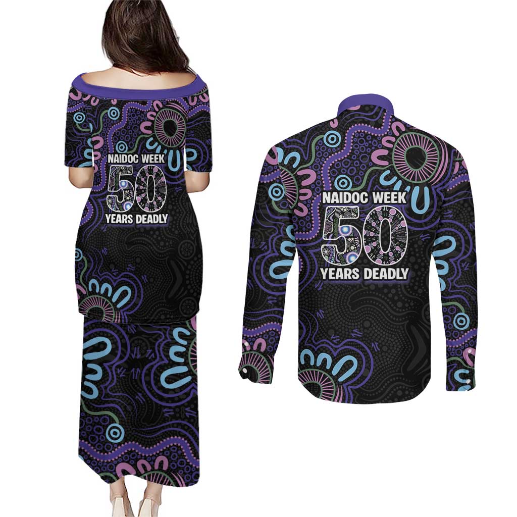 First Nations Darts NAIDOC 2026 Couples Matching Puletasi and Long Sleeve Button Shirt Aboriginal Dot Art