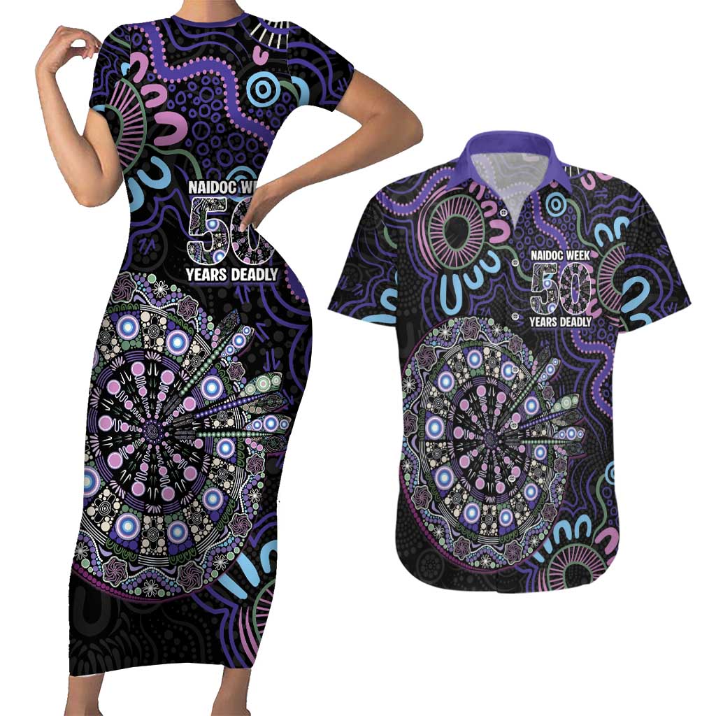 First Nations Darts NAIDOC 2026 Couples Matching Short Sleeve Bodycon Dress and Hawaiian Shirt Aboriginal Dot Art