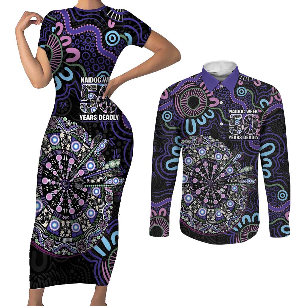 First Nations Darts NAIDOC 2026 Couples Matching Short Sleeve Bodycon Dress and Long Sleeve Button Shirt Aboriginal Dot Art