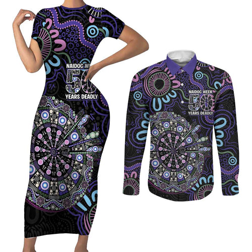 First Nations Darts NAIDOC 2026 Couples Matching Short Sleeve Bodycon Dress and Long Sleeve Button Shirt Aboriginal Dot Art