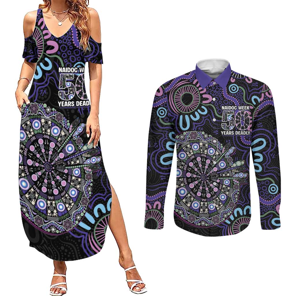 First Nations Darts NAIDOC 2026 Couples Matching Summer Maxi Dress and Long Sleeve Button Shirt Aboriginal Dot Art