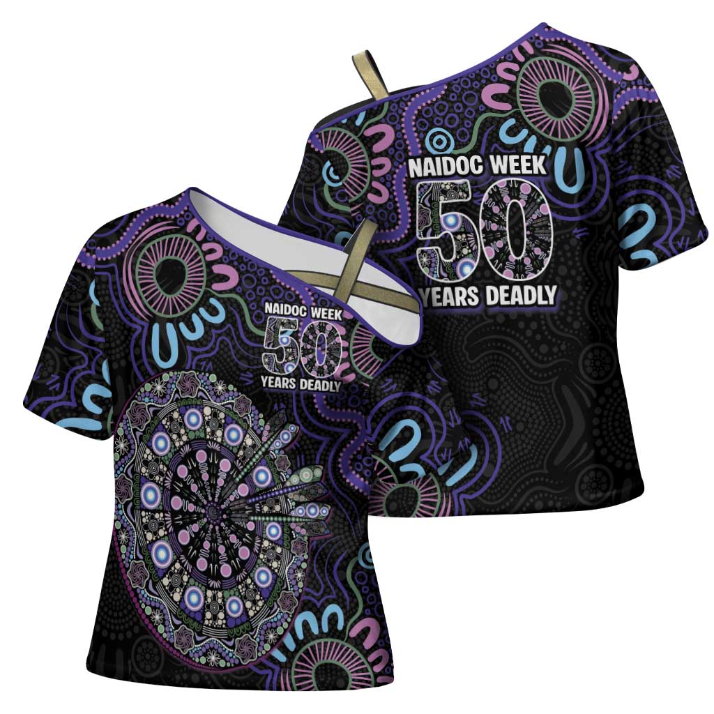 First Nations Darts NAIDOC 2026 Cross Shoulder Shirt Aboriginal Dot Art