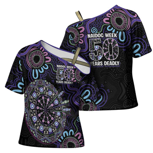 First Nations Darts NAIDOC 2026 Cross Shoulder Shirt Aboriginal Dot Art