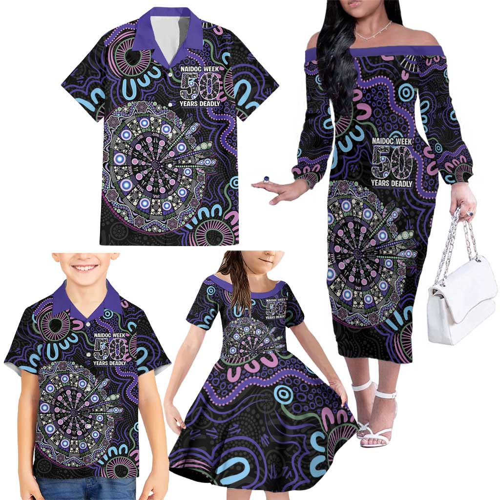 First Nations Darts NAIDOC 2026 Family Matching Off The Shoulder Long Sleeve Dress and Hawaiian Shirt Aboriginal Dot Art