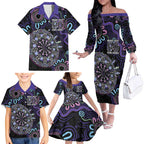 First Nations Darts NAIDOC 2026 Family Matching Off The Shoulder Long Sleeve Dress and Hawaiian Shirt Aboriginal Dot Art