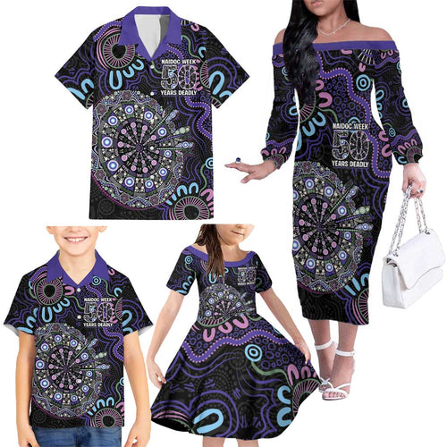 First Nations Darts NAIDOC 2026 Family Matching Off The Shoulder Long Sleeve Dress and Hawaiian Shirt Aboriginal Dot Art