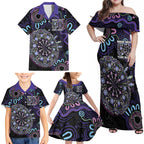 First Nations Darts NAIDOC 2026 Family Matching Off Shoulder Maxi Dress and Hawaiian Shirt Aboriginal Dot Art