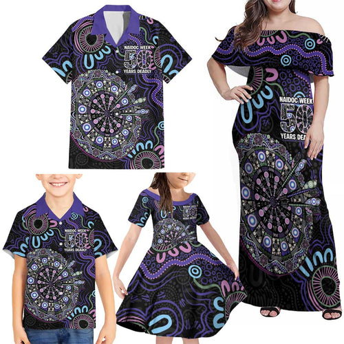 First Nations Darts NAIDOC 2026 Family Matching Off Shoulder Maxi Dress and Hawaiian Shirt Aboriginal Dot Art