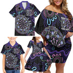 First Nations Darts NAIDOC 2026 Family Matching Off Shoulder Short Dress and Hawaiian Shirt Aboriginal Dot Art
