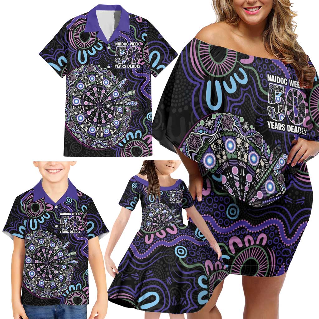 First Nations Darts NAIDOC 2026 Family Matching Off Shoulder Short Dress and Hawaiian Shirt Aboriginal Dot Art