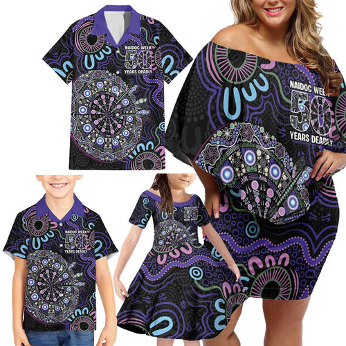 First Nations Darts NAIDOC 2026 Family Matching Off Shoulder Short Dress and Hawaiian Shirt Aboriginal Dot Art