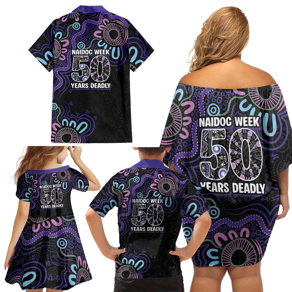 First Nations Darts NAIDOC 2026 Family Matching Off Shoulder Short Dress and Hawaiian Shirt Aboriginal Dot Art