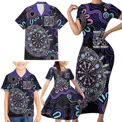 First Nations Darts NAIDOC 2026 Family Matching Short Sleeve Bodycon Dress and Hawaiian Shirt Aboriginal Dot Art