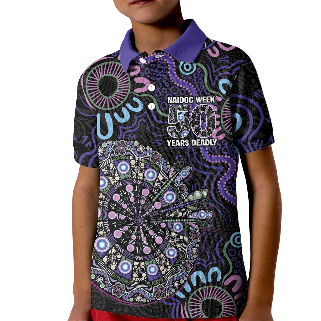 First Nations Darts NAIDOC 2026 Kid Polo Shirt Aboriginal Dot Art