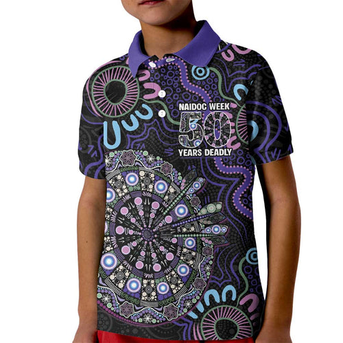 First Nations Darts NAIDOC 2026 Kid Polo Shirt Aboriginal Dot Art